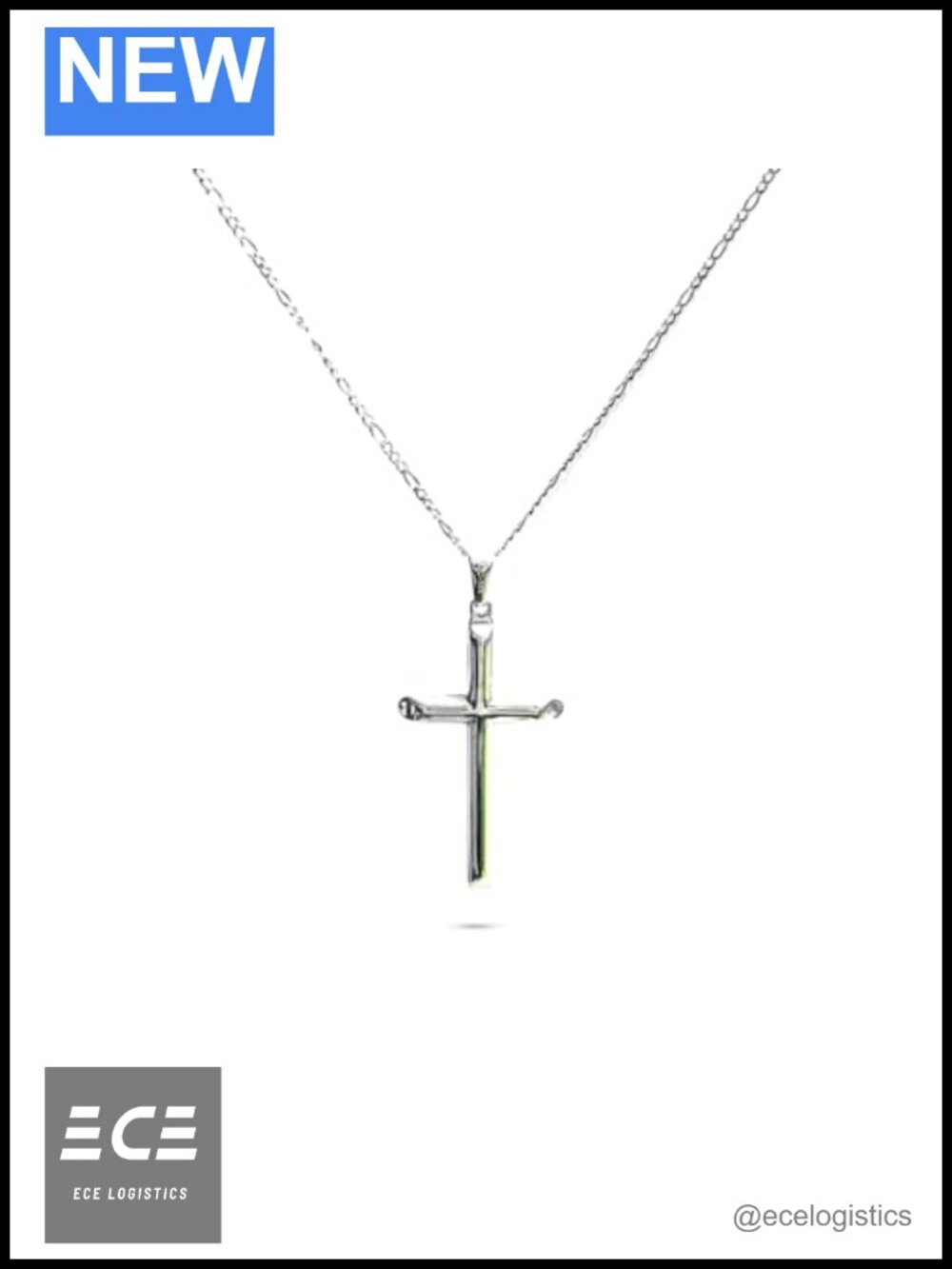 14K Gold Plated Figaro Chain Cross Pendant Necklace 22" Thin 2mm